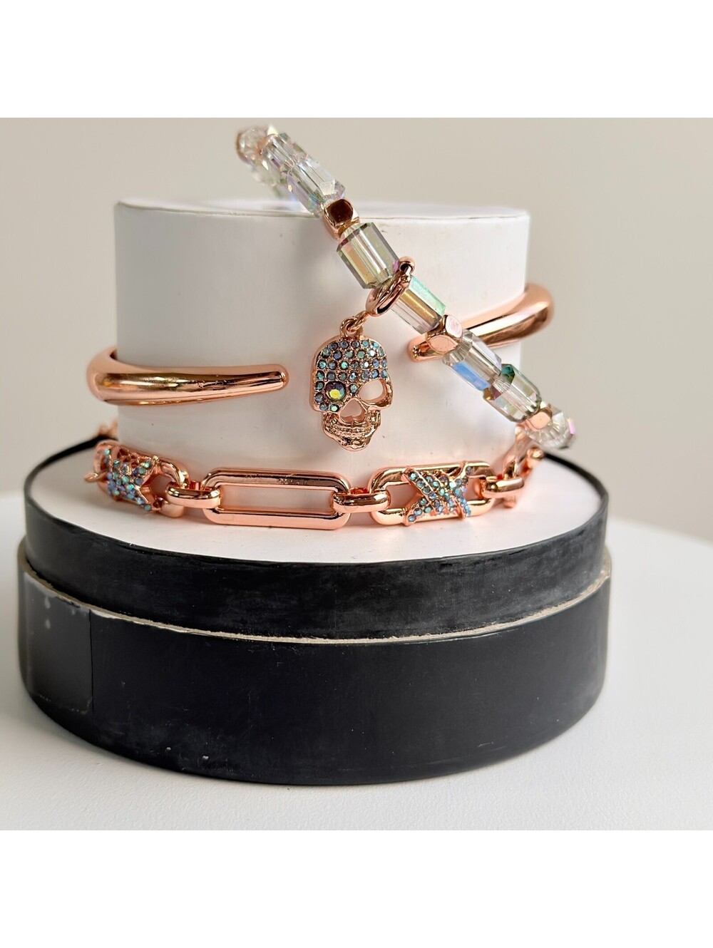 Bomb Party Halloween Stacks "The Glam Reaper" on Rose Gold Skull